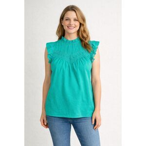 J.Crew Women's Eyelet Sleeveless Embroidered Ruffled Sleeve Top Lg 487